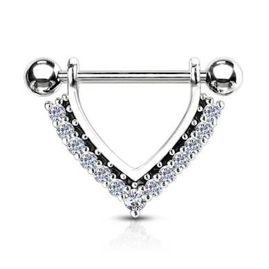 Tepelpiercing met v-vorm met steentjes