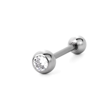 Tongpiercing met steentjes in verschillende kleuren
