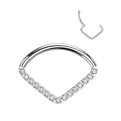 Chevron ring van titanium met sierlijke steentjes