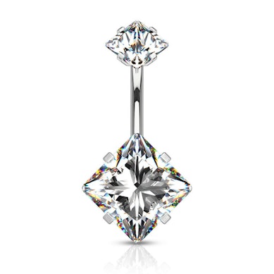 Navelpiercing met vierkante steen en inwendig schroefdraad