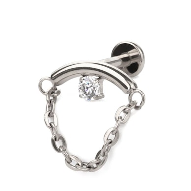 Verborgen helix labret met steen en ketting