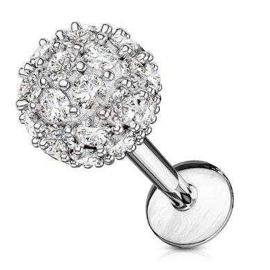 Labret met steenbezette bal en interne schroefdraad