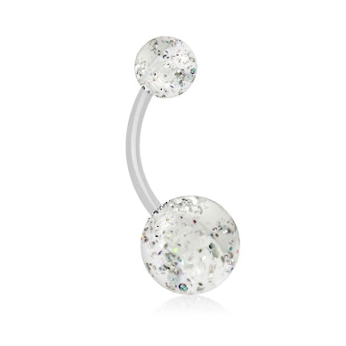 Navelpiercing uit acryl met glitterballetjes