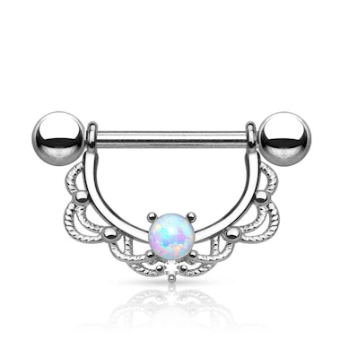 Tepelpiercing met filigraanpatroon en opaalsteen