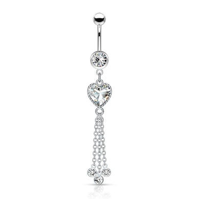 Navelpiercing met hartvormige steen en kettingen