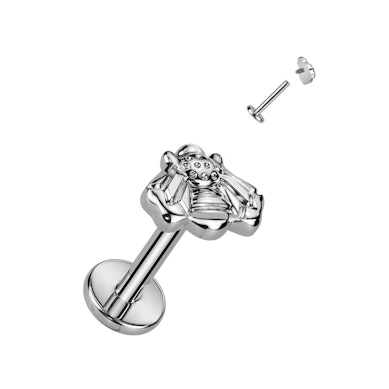 Titanium labret met interne schroefdraad en honingbij