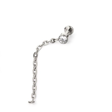 Sierlijke titanium labret met steentje en hangertje