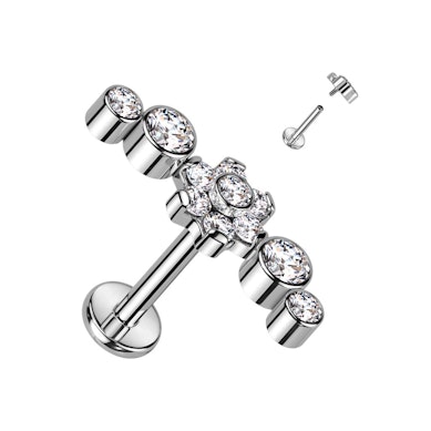 Labret uit titanium versierd met prachtig bloemmotief