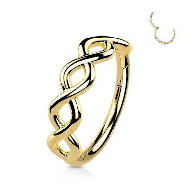 Ring van 14 karaats goud met een scharnier en een infinity twist