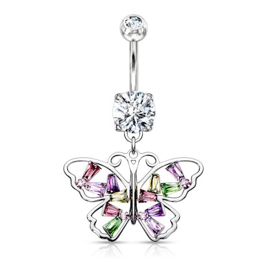 Navelpiercing met veelkleurige vlinder