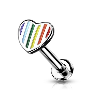 Labret met gestreept regenboog hart