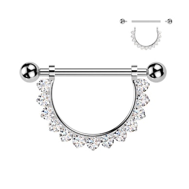 Titanium tepel barbell met halve cirkel met CZ stenen