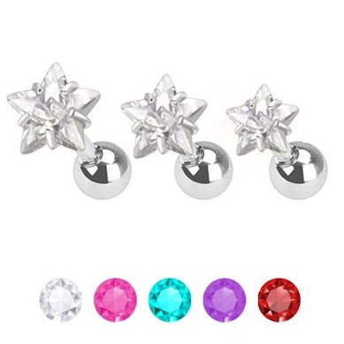 Oorpiercing set met stervormige steentjes