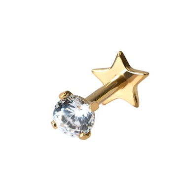 Dubbelzijdige schroefdraadloze titanium labret met ster flatback en steentje