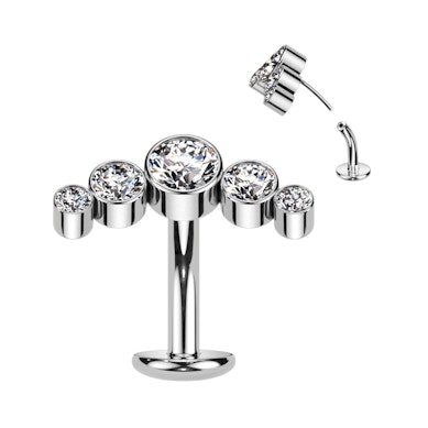 Zwevende titanium navel ring met kristallen