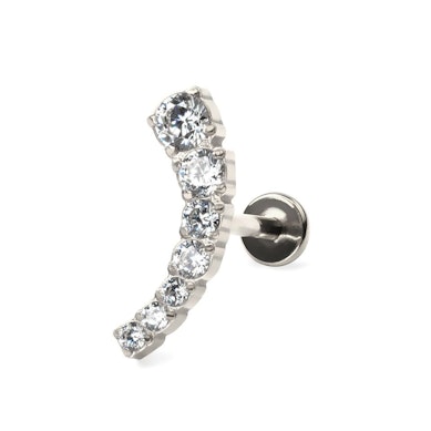 Titanium push-in labret met gebogen top en steentjes