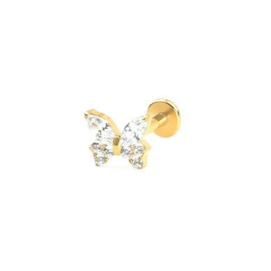 Titanium labret met CZ vlinder