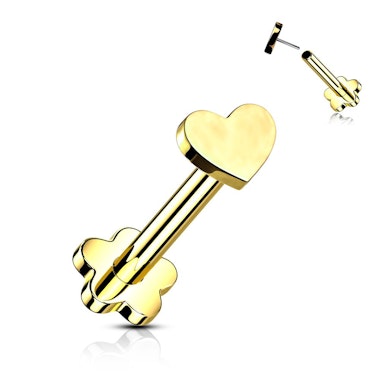 Dubbelzijdige titanium labret met bloem en hartje