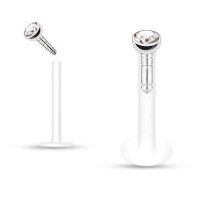 Labret uit ptfe met vele gekleurde steentjes
