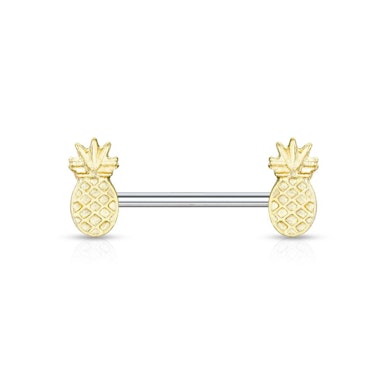 Tepelpiercing met goudkleurige ananasjes