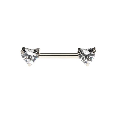 Titanium tepel barbell met hartvormige CZ stenen