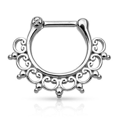 Septumpiercing uit chirurgisch staal met versierd design