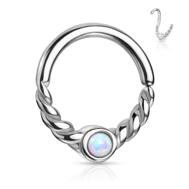 Ring met gedraaide halve cirkel en steen