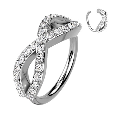 Ring met infinity teken en dubbele rij stenen