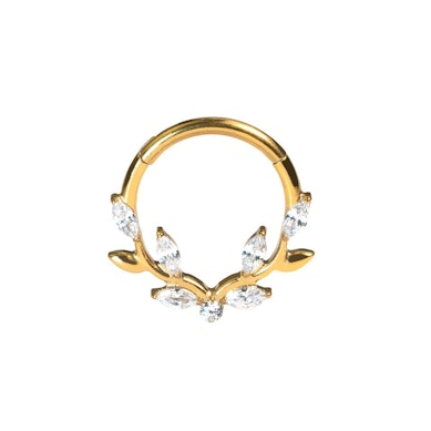 Titanium clicker ring met blaadjes en steentjes