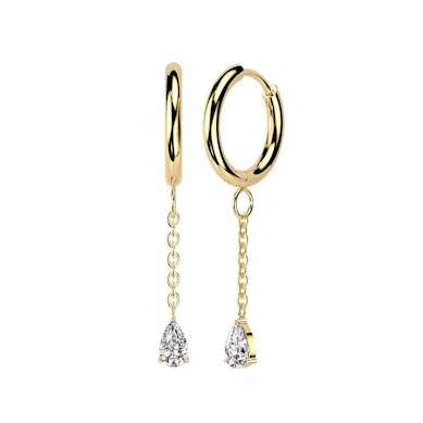 Tweetal huggie ringen met hangende druppel