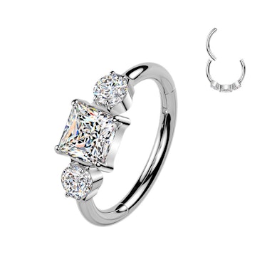 Titanium scharnierring met drie CZ stenen