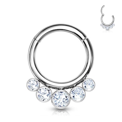 Ring van titanium met scharnier en vijf steentjes