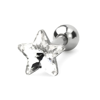 Oorpiercing met verschillende steenontwerpen en kleuren