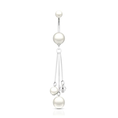 Navelring met acryl parelmoeren balletjes en hanger