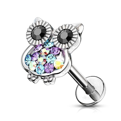 Labret met uil en inwendige schroefdraad