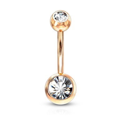Roodgoud gecoate navelpiercing met steen