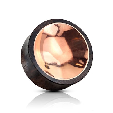 Concave plug van hout met koperen voorkant
