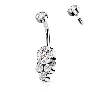 Titanium navel ring met intern schroefdraad en ronde cluster stenen