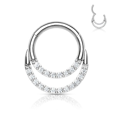 Titanium ring met scharnier en twee rijen stenen