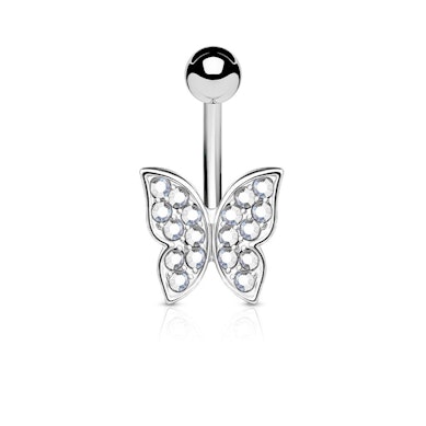 Navelpiercing met steenversierde vlinder