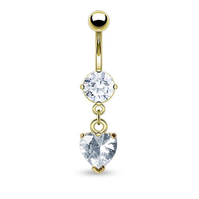 Vergulde navelpiercing met stenen en hartvormige hanger