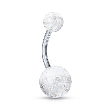 Navelpiercing uit titanium met glitterballetjes