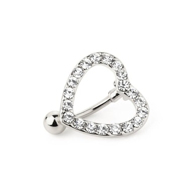 Navelpiercing met een groot hart met rand uit steentjes