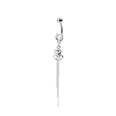 Navelpiercing met dubbele harthanger en steentjes