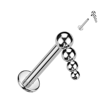 Titanium labret met interne schroefdraad en kralen top