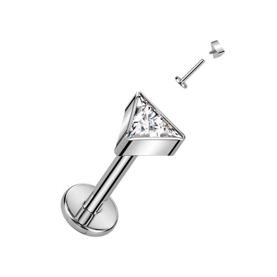 Titanium labret met interne schroefdraad en driehoekig steentje