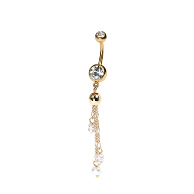 Navel barbell met kettinkjes en parels