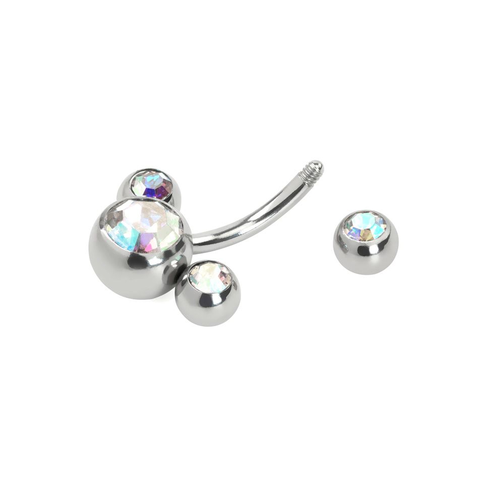 Navelpiercing met vier stenen in verschillende kleuren
