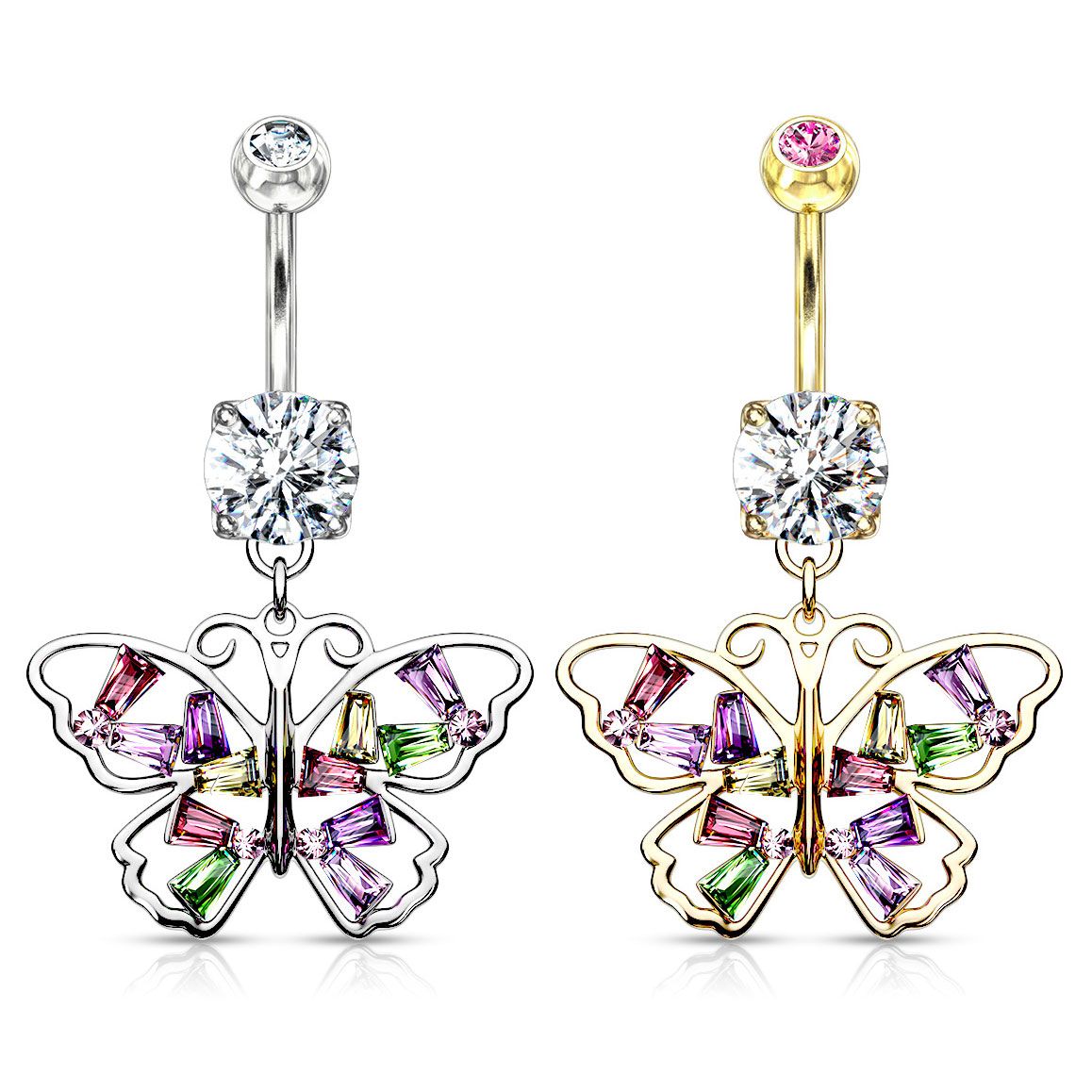 Navelpiercing met veelkleurige vlinder