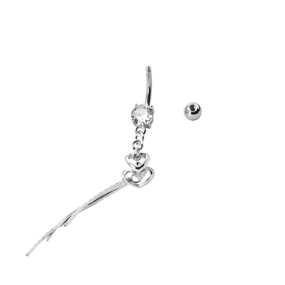 Navelpiercing met dubbele harthanger en steentjes